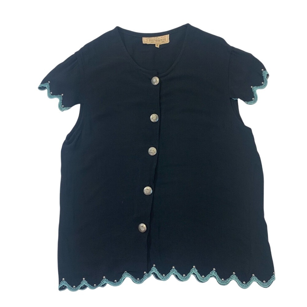 Double D Ranch Wear Women's M VTG‎ Two Piece Blouse Skirt Set Black Embroidered